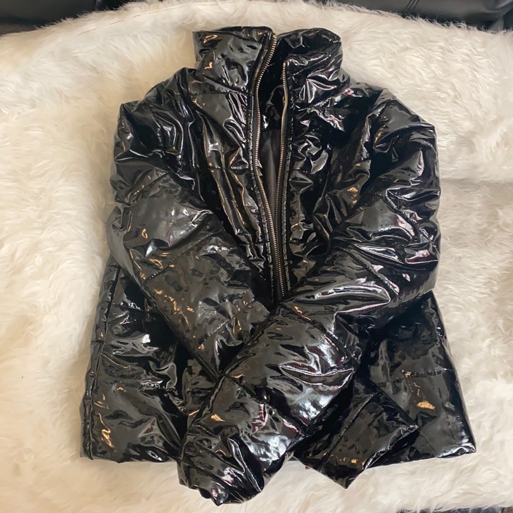 Shiny Black Puffer coat